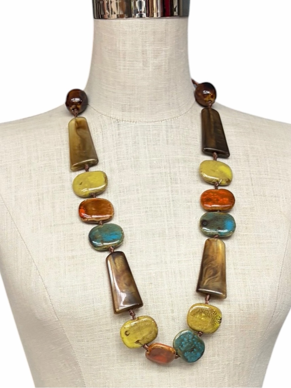 Chunky Multicolor Ceramic Bead Statement Necklace Boho Artisan Style